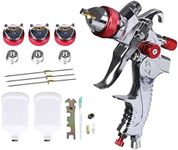 Taylor & Brown Paint Spray Gun HVLP Gravity Feed Air 1.4mm 1.7mm 2mm 3 Nozzles Airbrush Painting Tool Kit Car Furniture Small Repair Leather Coat Colour with 2 x 600ml Cups Silver