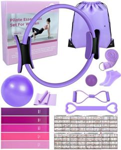 Home Pilates Essentials Set,Pilates Equipment set for Women with Complete User Guide,13” Pilates Ring,9.8” Exercise Ball,5 Resistance Bands Bands,Yoga Sock,Yoga Strap,13/14/16-Pcs Starter Workout Set