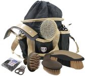 Harrison Howard Horse Grooming Brushes Kit 7 pieces with Organizer Tote Equine Care Series Horse Brush Sets Brown