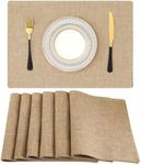 Homaxy Cloths Placemats for Dining Table Set of 6, Heat Resistant Washable Cotton Linen Blend Table Mats, Easy to Clean Non-Slip Place Mats, 13" x 19", Flaxen