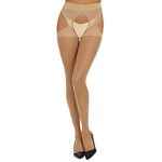 Yilanmy Suspender Tights for Women Sexy Crotchless High Waist Garter Stockings Sheer Suspender Pantyhose (Natural,S/M)