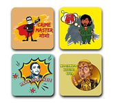 Presta Gifts Tea Coaster Set Bollywood Funny Villains Printed, MDF Wood Material Coasters for Home and Kitchen, Office Table, Dining Table, Home Decor (3.5x3.5 inches, Set of 4)