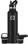 IRON °FLASK Sports Water Bottle Narrow Mouth 24oz 3 Lids (Straw Lid), Vacuum Insulated Stainless Steel, Hot Cold, Modern Double Walled, Simple Thermo Mug