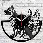 CHENWN German Shepherd Vinyl Record Wall Clock,Gift Creative Decor Fan Art Home Unique Art Design Black 12 inch