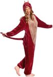OLAOLA Red Dragon Adult Onesie, Unisex Animal Onesies, Plush Cosplay Pajamas, One Piece Sleepwear Halloween Costume, Small