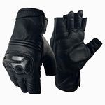 OLSON DEEPAK Motorcycle Gloves,Half Finger Cowhide Motorbike Gloves for Men,Anti-Slip Fingerless Genuine Leather Cycling Gloves for Driving/Camping/Climbing(Black, M)