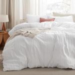 Bedsure Striped Boho Duvet Cover Queen - Tufted Duvet Cover, 3pcs Shabby Chic Duvet Cover Boho Bedding for All Seasons, Includes 1 Queen Duvet Cover & 2 Pillowcases (White, Queen, 90"x90")