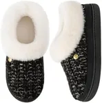 HomeTop Women's Knitted Clog Slippers Comfy Warm Memory Foam Non-slip Indoor House Shoes with Fuzzy Collar (7, Dark Black)