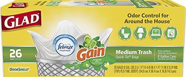 Glad Medium Quick-Tie Trash Bags - OdorShield 8 Gallon White Trash Bag, Gain Original with Febreze Freshness - 26 Count Each (Pack of 6)