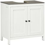 kleankin Bathroom Vanity, Floor Standing Bathroom Vanity Cabinet, Pedestal Sink Storage Cabinet with Adjustable Shelf, Double Doors, White and Grey