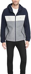 Tommy Hilfiger Men's Hooded Polar Fleece Jacket, Navy/White/Light Grey, Medium