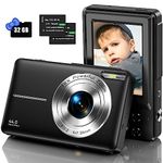 Digital Camera, Kids Camera with 32GB Card FHD 1080P 44MP Vlogging Camera with LCD Screen 16X Zoom Compact Portable Mini Rechargeable Camera Gifts for Students Teens Adults Girls Boys-Black