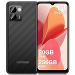 DOOGEE Android Phones, N50 Pro 20GB+256GB, 1TB TF, Android 13 Phone Unlocked, 50MP +8MP, 6.52" HD+Waterproof Scree, 18W Fast Charger, 4G Dual SIM Phones, Face ID/Fingerprint - Black