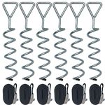 MUKCHAP Set of 6 31cm Trampoline Anchor Kit with Triangle Head, Trampoline Anchor Peg Tie Down Kit, Galvanized Trampoline Spiral Ground Anchor Set with Stakes and Straps for Sheds, Swings, Tents