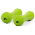 Phoenix Fitness RY926-2 Neoprene Dumbbell Weight for Home Exercise Men, Women and Kids Arm Hand Weights Pilates Dumbbells - Sold as a Pair, 1kg, Green