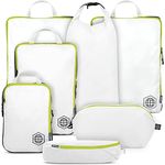 Large Packing Cubes for Travel-Extra Large Compression Packing Cube Luggage Organizers, White/Green, 7 piece, Compression Packing Cube
