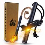 Survival Flint and Steel - Fire Starter Ferrocerium XXL 12mm - Light More Than 20,000 Fires Ferro Rod - Tinder included + Paracord + Pouch - Firestarter Survival Kit for Camping, Bushcraft