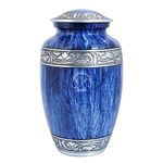 Hind Handicrafts Floral Silver Engraved Cremation Urn for Human Ashes Adult Funeral Urn Handcrafted - Large Burial Urn for Human Ashes - 7.5" x 7.5" x 9.5"- 200lbs or 91kg - Bag Included (Sky Blue)