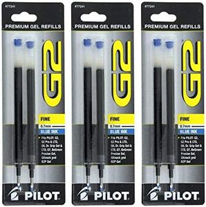 Pilot G2, Dr. Grip Gel/Ltd, ExecuGel G6, Q7 Rollerball Gel Ink Pen Refills Blue .7 mm 3 Pack