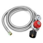 onlyfire 5Ft 0-30PSI Adjustable Propane Regulator Stainless Steel Braided Hose QCC/Type 1 Connection with Gauge for Grills, Burners, Heaters, Cookers, Fire Pits and More