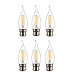 TEKLED® C35 Tail Filament Vintage LED Bulbs | Flame Tip B22 Bayonet Cap | Energy Saving 4W Light Bulb 40W Equivalent | NONDIMMABLE Clear 2700K 470LM | 6-Pack | Warm White