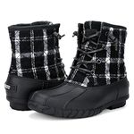 STQ Duck Boots for Women, Waterproof Rain Winter Boots Quilted Snow Boots Black Plaid, 8 US