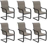 MFSTUDIO Patio Dining Chairs Set of 6, Padded Textilene Patio Chairs C Spring Outdoor Dining Chairs, High Back Sling Patio Chairs for Backyard Deck, Tan Color, 300LBS