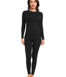 wirarpa Women's Thermal Underwear Set Fleece Lined Base Layer Ladies Long Sleeve Top & Bottom for Winter Warmth Black Size M