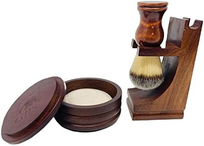 GBS Men's Wood Shaving Bowl and Brush Set - Razor & Brush Stand with Shave Soap