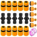 Miyobing Hose Connector Garden Hose Fitting Set,10 Hose End Quick Connector,5 Double Male Snap Connector,5 Hose Tap Connector 1/2 Inch &3/4 Inch Size 2-in-1,etc