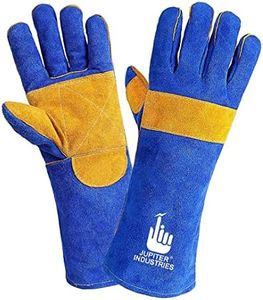 Jupiter Industries Animal Handling Leather Gloves Kevlar Gauntlet for Saftey Against Cats, Dogs, Reptile, Birds, Snakes (16 inches - (Pack of 1 Pair), Blue-Yellow)