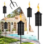 ZSZMFH 6 Pcs Metal Torch for Outside, 16 oz Outdoor Metal Torch Garden Décor,59-Inch Upgraded Citronella Torches with 3-Prong Grounded Stake, Table Top Torches for Party Patio Pathway