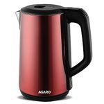 AGARO Insignia Electric Kettle, 1.8L, Double Layered Kettle, 100% Stainless Steel Inner & Outer Body, Auto Shut Off, Boil Dry Protection, Portable, Red