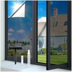 rabbitgoo Window Tint Film Home with Tool, One Way Privacy Window Film for Sun Blocking, Heat Control Anti UV Reflective Mirror Cling Kit, House Tint for Daytime, Black Silver 90 x 400 cm