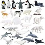 SIENON 26Pack Polar Animal Figures,Mini Plastic Arctic Antarctic Sea Animal Figurines Penguin Polar Bear Walrus Snowy Owl Wolf for Kids Toddlers Birthday Cake Topper Gift Easter Egg Filler