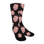 ShineSand Custom Face Socks with Picture, Personalized Socks with Photo Customized Unisex Funny Crew Sock Gifts for Men Women, Black, Large-X-Large