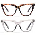 ZUVGEES Blue Light Blocking Reading Glasses Womens Chic Oversized Cat-Eye Eyeglasses Big Frames Large lens Computer Readers(2 Pack(Leopard and Transparent Gray),1.00)