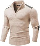 JMIERR Quarter Zip Sweaters for Men Cable Knit Ribbed Stand Collar Work Wool Dress Pullovers for Fall Winter US 50(2XL), Beige