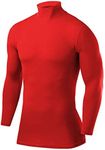 PowerLayer Men's Compression Base Layer Top Long Sleeve Under Shirt - Mock Neck - Red, L
