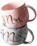 DITYA Enterprise Mr N Mrs Royal Marble Mug Mr And Mrs Gary & Pink Ceramic Coffee Mug Ceramic Tea Mug Marble Coffee Cup And Milk Tea Gold Stamping Cup (Pack Of 2), 350 ML