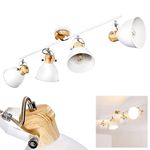 Banjul Ceiling lamp, Metal Ceiling lamp in White/Wood Look, 4-Flame, with Adjustable spotlights, 4 x E27 Socket, Retro/Vintage Design spot, Bulbs not Included