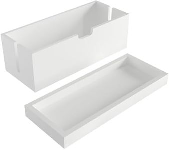 Caja de almacenamiento de cables y organizador de gestión de cables con tapa de madera de bambú – Organizador de cables resistente y sin plástico, Blanco – KD Essentials