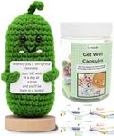 LOVAMILY Get Well Soon Gifts - Positive Message Bottle and Knitted Positive Crochet with Card Get Well Gifts for Women Men Patients After Surgery Cancer Chemo (Crochet Pickle Capsule Bottle)