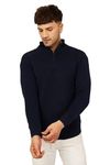 Kvetoo Men High Neck Zipper Full Sleeve Woolen Winter Sweater Navyy Blue Size M