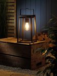 Auraglow Solar & USB Rechargeable Outdoor Garden Lantern with Vintage LED Filament Light Bulb, Cordless Table Lamp