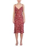 BCBGeneration Women's Relaxed Midi Dress Adjustable Spaghetti Strap Cowl Neck Side Slit, Rhubarb, Large