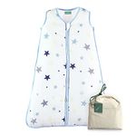 molis&co. 2.5 TOG Winter Baby Sleeping Bag. 18 to 36 months. Super Soft and Warm. Unisex Star - blue and beige. Ideal for Winter and mid-Season use. Premium Muslin Babies Grow Bag