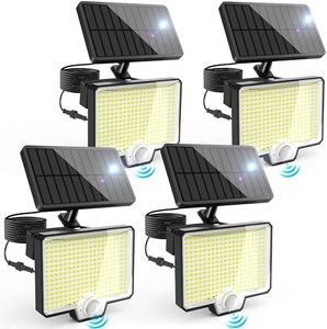 AUDERWIN 294 LED Solar Motion Sensor Outdoor Lights, 5200Lm Solar Flood Lights, IP67 Waterproof Dusk to Dawn Outside Solar Powered Security Spot Lights for Porch Patio Yard Garage Fence, 4 Pack Black