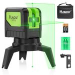 Cross Line Laser Level with 2 Plumb Dots - Huepar M-9211G Green Beam Self Leveling 180-Degree Vertical Line and Horizontal Line with Plumb Points, Multi-Use Self-Leveling Alignment Laser Level