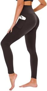 High Waisted Leggings for Women - No See Through Tummy Control Cycling Workout Yoga Pants with Pockets Reg & Plus A-Brown